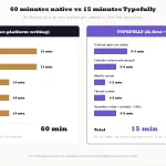 Time-cost comparison showing that native multi-platform posting takes 60 minutes per piece while the Typefully workflow compresses the same output to 15 minutes per piece, with the 45-minute delta compounding to 18-20 hours per month saved at typical creator cadence of 4-5 multi-platform posts per week.